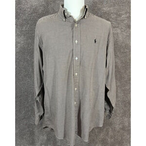 Ralph Lauren Shirt Mens Large Golf Tilden Brown White Check Plaid Long Sleeve
